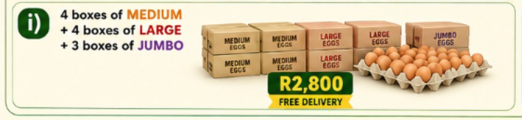 i) 4 boxes of Medium + 4 boxes of Large + 3 boxes of Jumbo